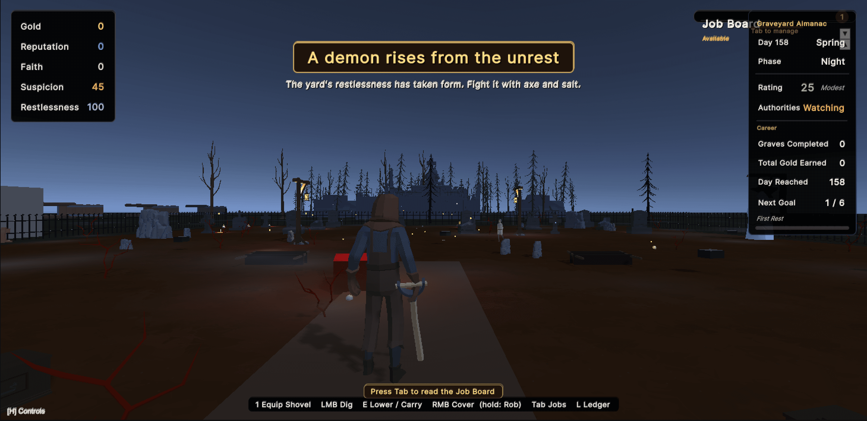 A game running in the Unity Editor with full HUD, driven by the bridge