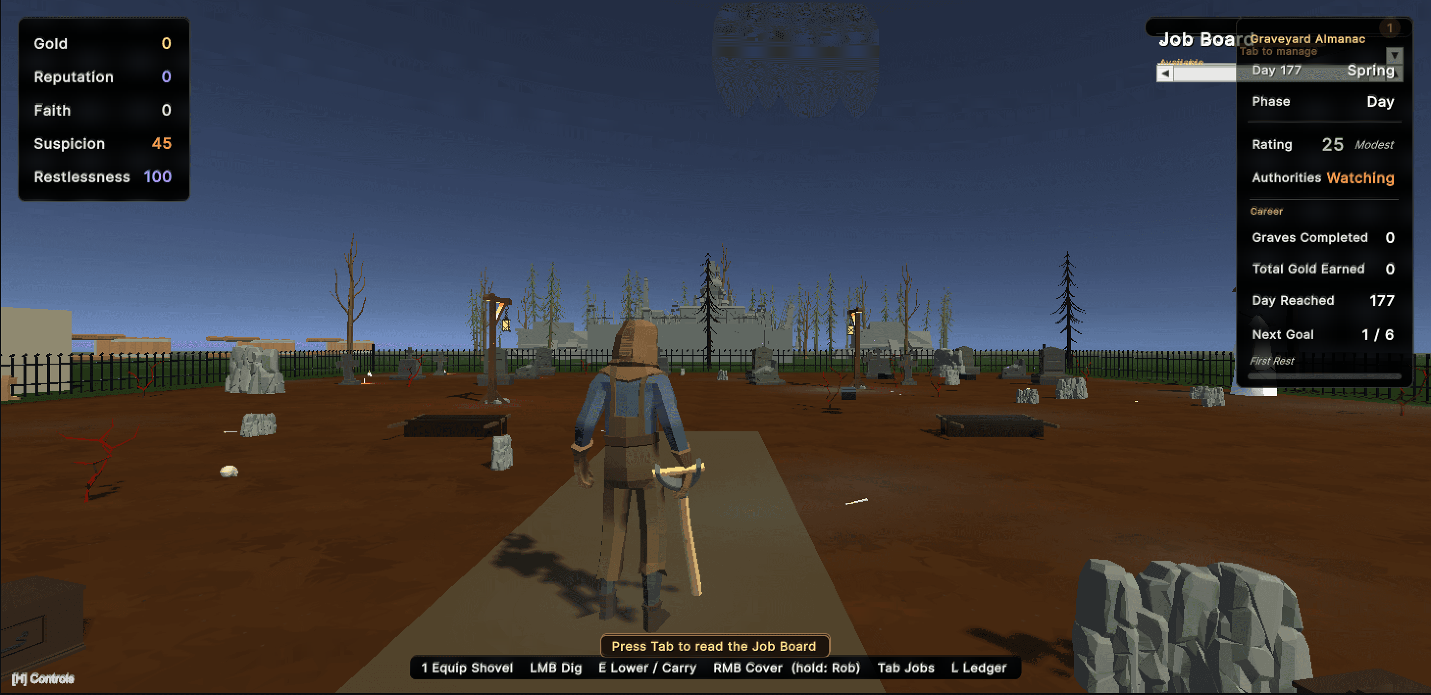 Daytime view of a full game running in the Unity Editor via the bridge